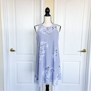 Calvin Klein 4 Floral Stone Grey White Sleeveless Flowy Tunic Dress Back Opening